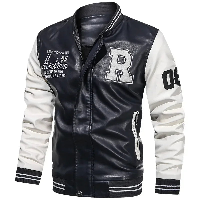 Bomber Jacket Men Baseball Motorcycle Embroidered Leather Pu Coats Slim Fit College Fleece Luxury Pilot Jackets Top Winter Coat