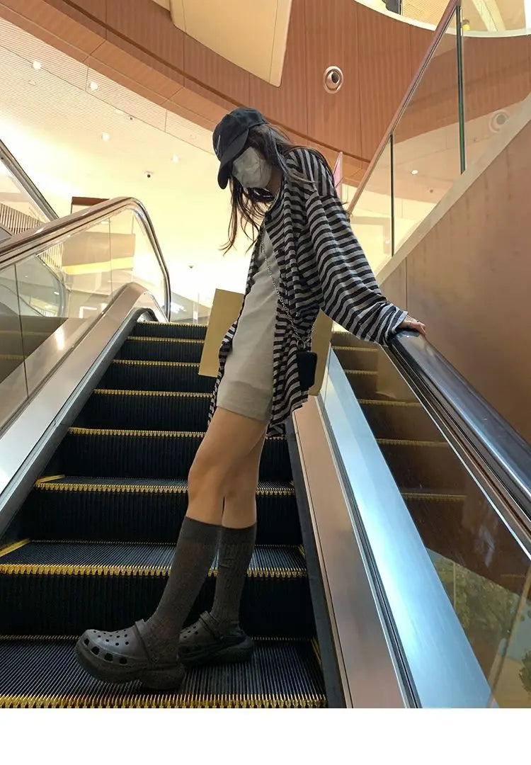 Sweatshirts Women Striped Chic Loose All-match Design Summer Simple Daily Retro Students Tender Sun-proof Classic Korean Style