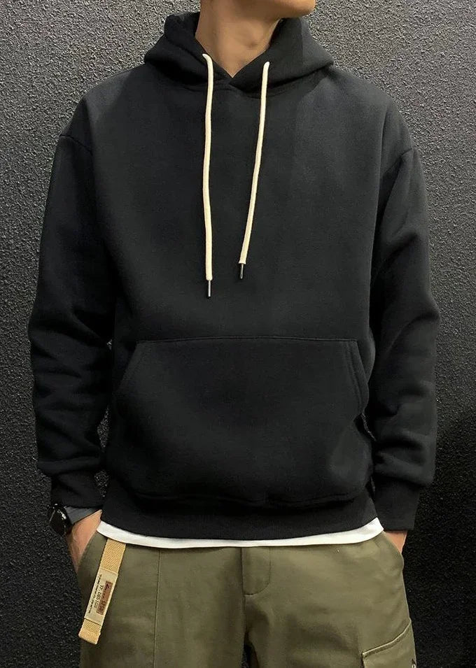 Men’s Fleeced Green Hoodie – Solid Casual Sweatshirt for Autumn and Winter