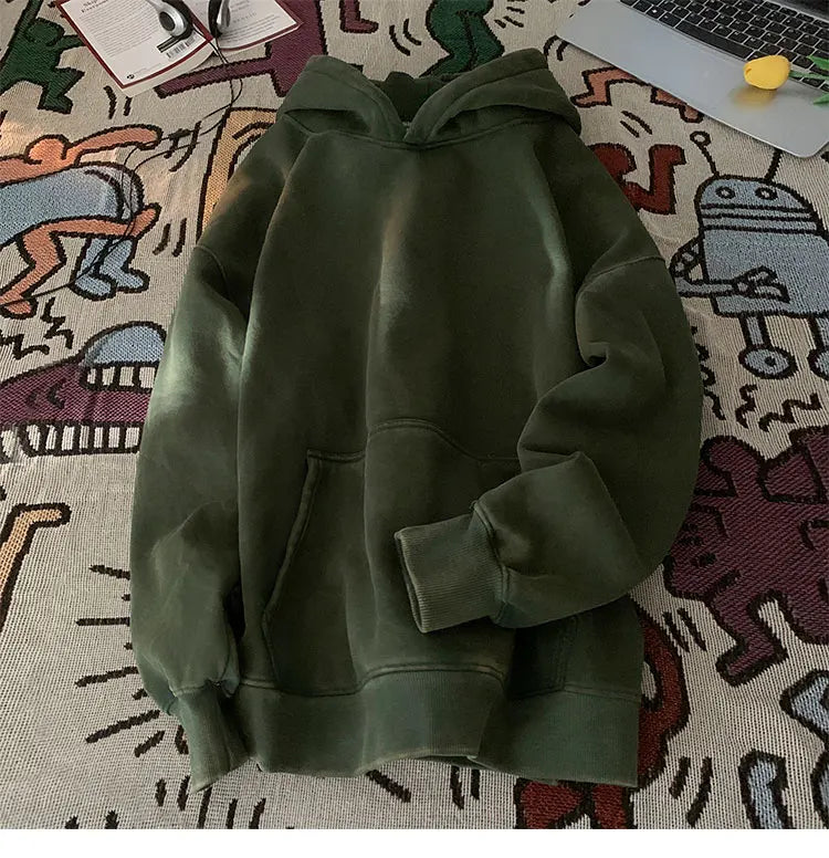 Men’s Vintage Washed Hoodie – Loose Fit Streetwear Pullover for Casual Harajuku Style