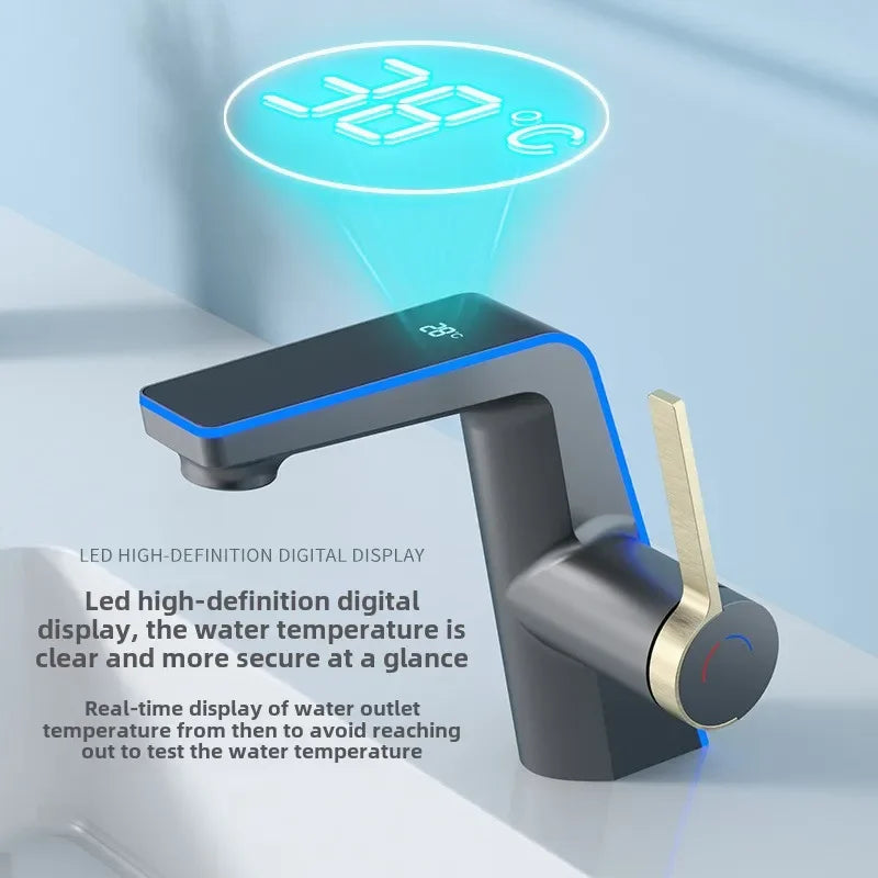 LED Digital Atmosphere Light, Basin Faucet, Bathroom Household Faucet
