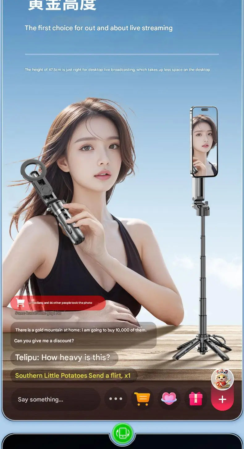Upgraded Multi-Function Foldable Magnetic Phone Holder Selfie Stick with Remote Control – 360° DSLR-Style Rotation Tripod Stand