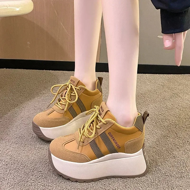 2025 New 10cm Womens Chunky Sneakers Lightweight Lace Up Casual Shoes Fashion Spring Platform Sports Shoes Comfortable Sneakers