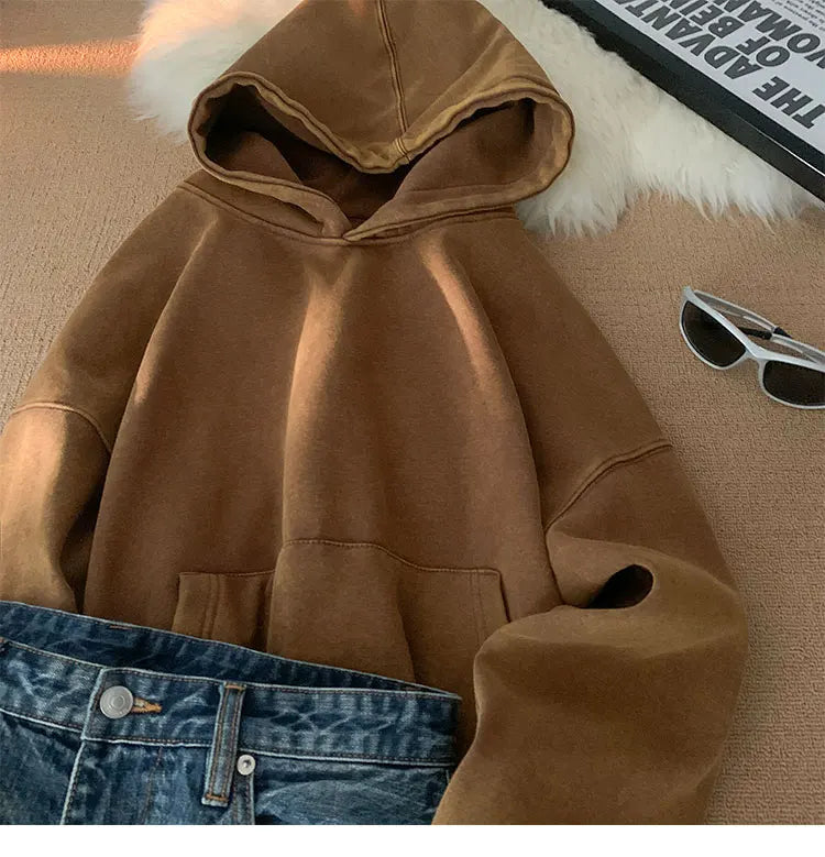 Men’s Vintage Washed Hoodie – Loose Fit Streetwear Pullover for Casual Harajuku Style