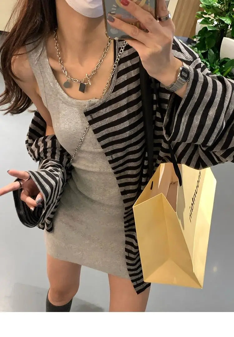 Sweatshirts Women Striped Chic Loose All-match Design Summer Simple Daily Retro Students Tender Sun-proof Classic Korean Style