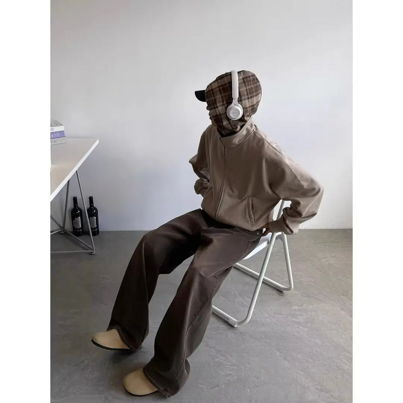 Men’s Vintage Distressed Jeans – Relaxed Straight Wide Leg Casual Denim Trouser