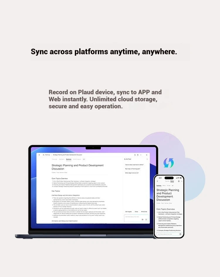 New Plaud Notepin S Wearable AI Voice Recorder, AI Notetaker, Smart Transcription & Summarization, with Wristband & lapel clip