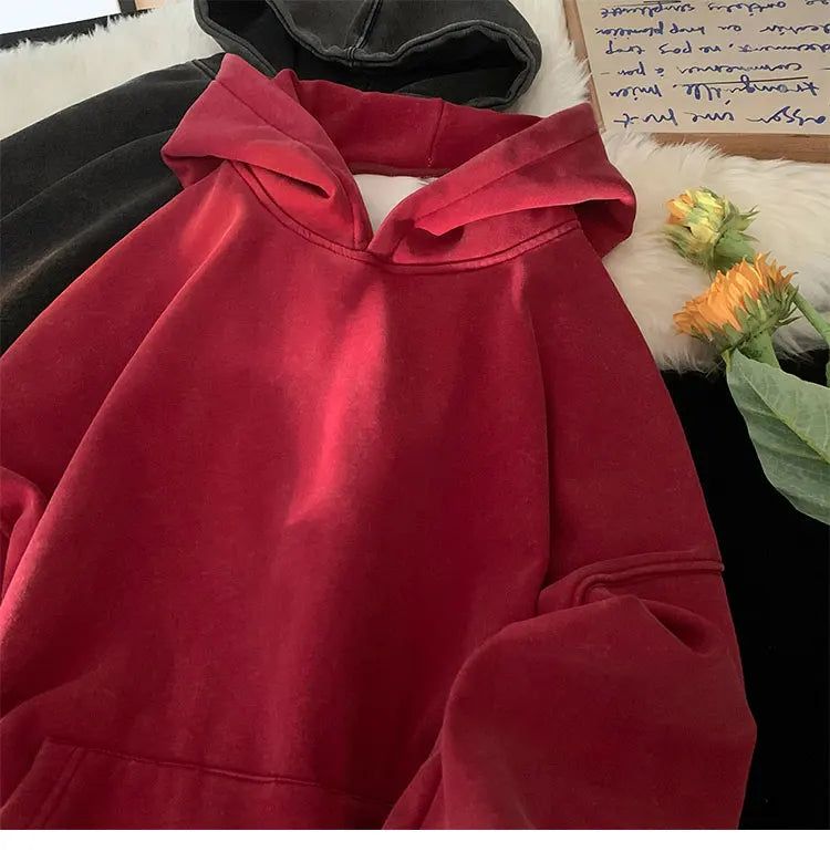 Men’s Vintage Washed Hoodie – Loose Fit Streetwear Pullover for Casual Harajuku Style