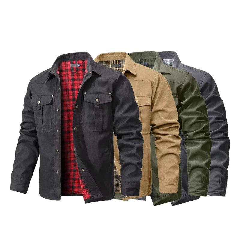 Men’s Flannel-Lined Shirt Jacket – Casual Snap Button Overshirt for Spring & Autumn