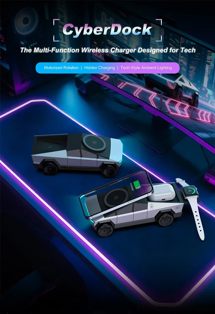 Cybertruck 3-in-1 Qi2 Wireless Charger | iPhone, iWatch & AirPods Dock