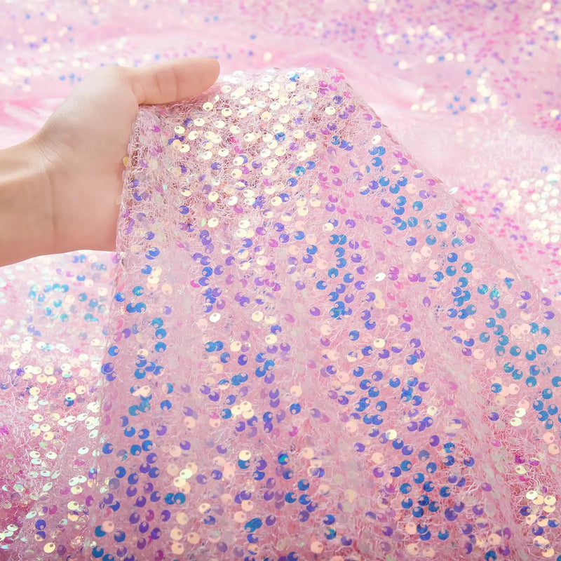 Sequin Fabric Iridescent Mermaid Glitter Fabric Pink Sparkly Fabric for Wedding Costumes Sewing Dress Tablecloth DIY Crafts Gift