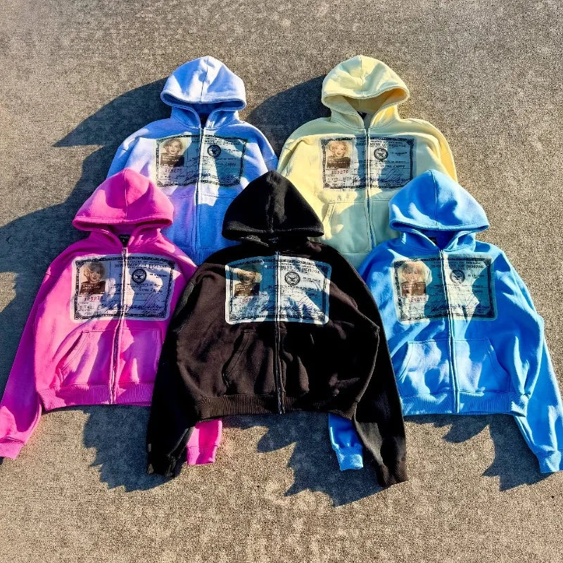 Tatiana Haven Y2K Retro Zip-Up Hoodie – Unisex Streetwear Long Sleeve Hooded Sweatshirt