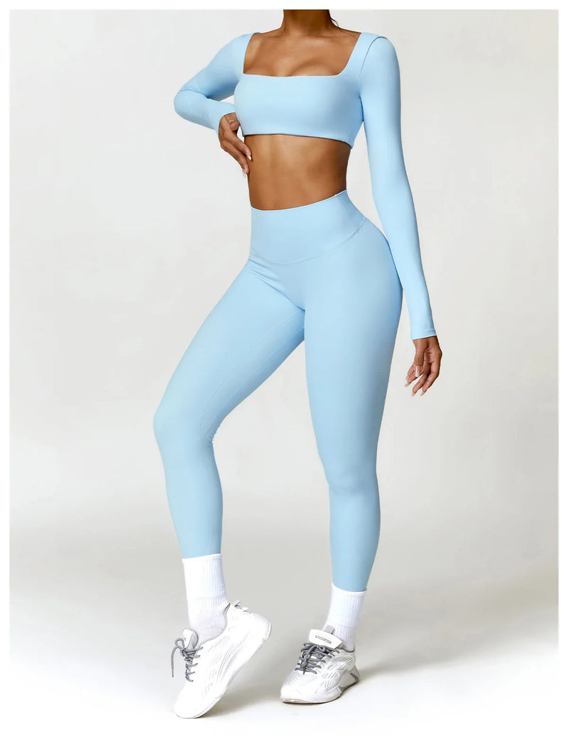 Yoga Suit 2 Pieces Sportswear Sports Set Women Tracksuits Gym Clothes Sport Bra Fitness Long Sleeve Top Workout Legging Yoga Set