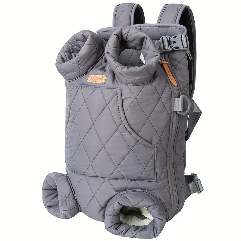 Cozy Pet Carrier Backpack for Dogs - Fleece-Lined, Front Legs Out, Hands-Free Design for Hiking & Travel.