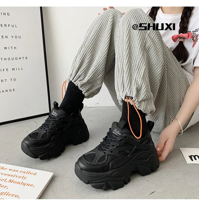 Fujin 7cm Chunky Sneakers Platform Shoes Wedge for Women Casual Shoes Breathable Summer Shoes Women Fashion Sneakers Spring