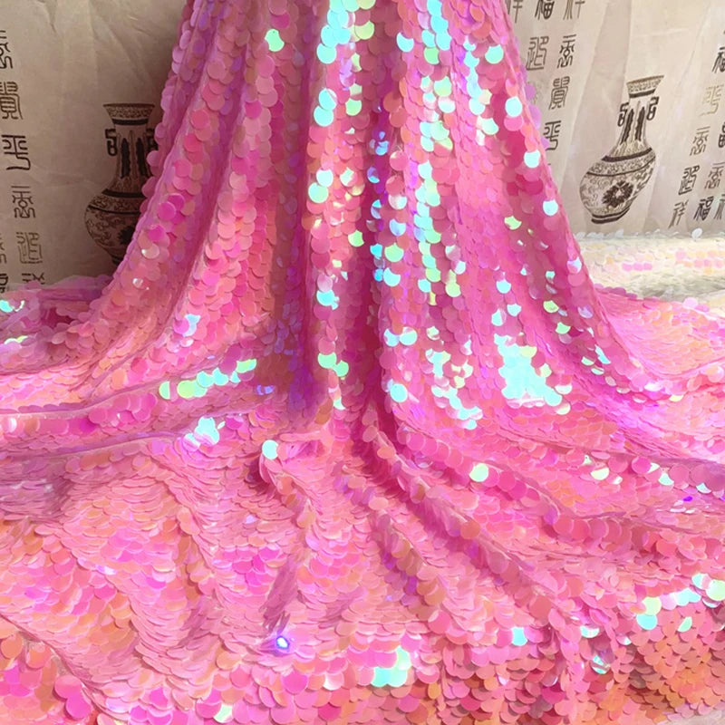 Iridescent Shiny Mermaid Scale Fabric Laser Sequins Glitter Fabric For Diy Tablecloth Garment Wedding Party Background Decor