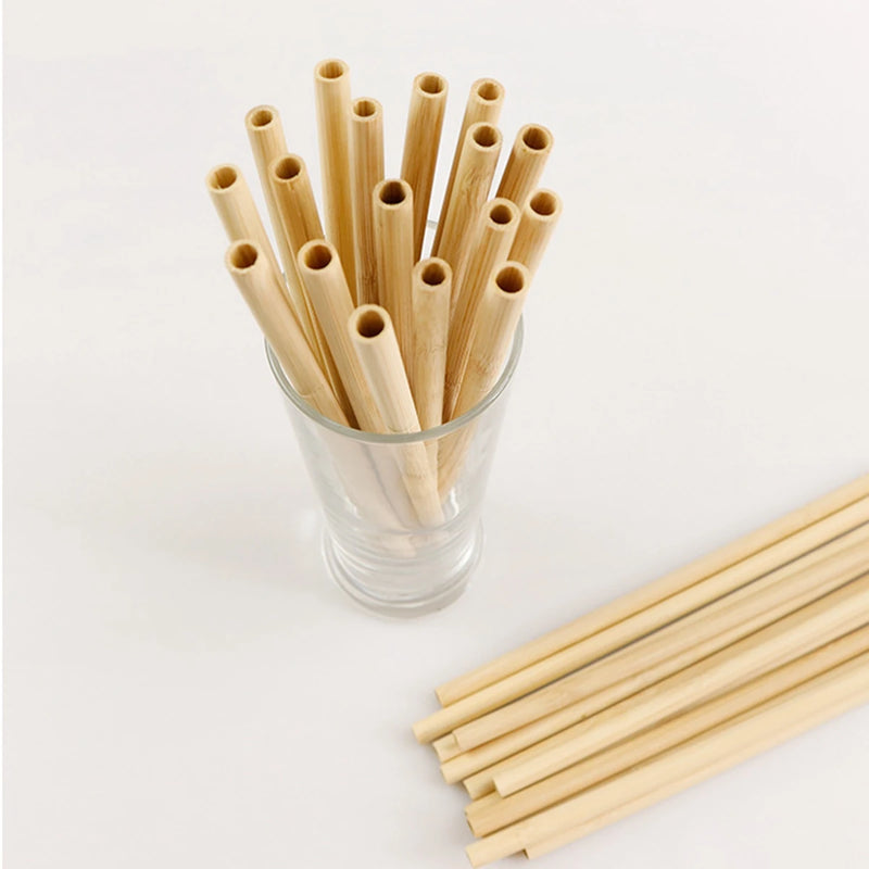 10Pcs Natural Bamboo Straw Reusable Drinking Straws with Case Biodegradable Eco-friendly Bamboo Straws for Cocktail Bar Drinks
