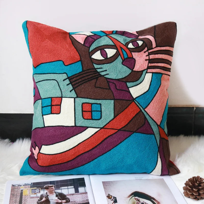 Picasso Embroidered Decorative Throw Pillowcases Abstract Creative Decoration Cushion Cover for Home Sofa Pillow Cover 45x45cm
