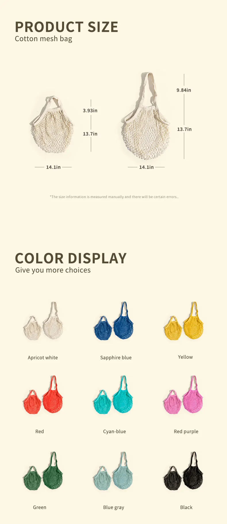 Bremium Reusable Mesh Shopping Bag Cotton Grocery Bags Portable Washable Durable Long Handle Tote Bags Reusable Produce Bags