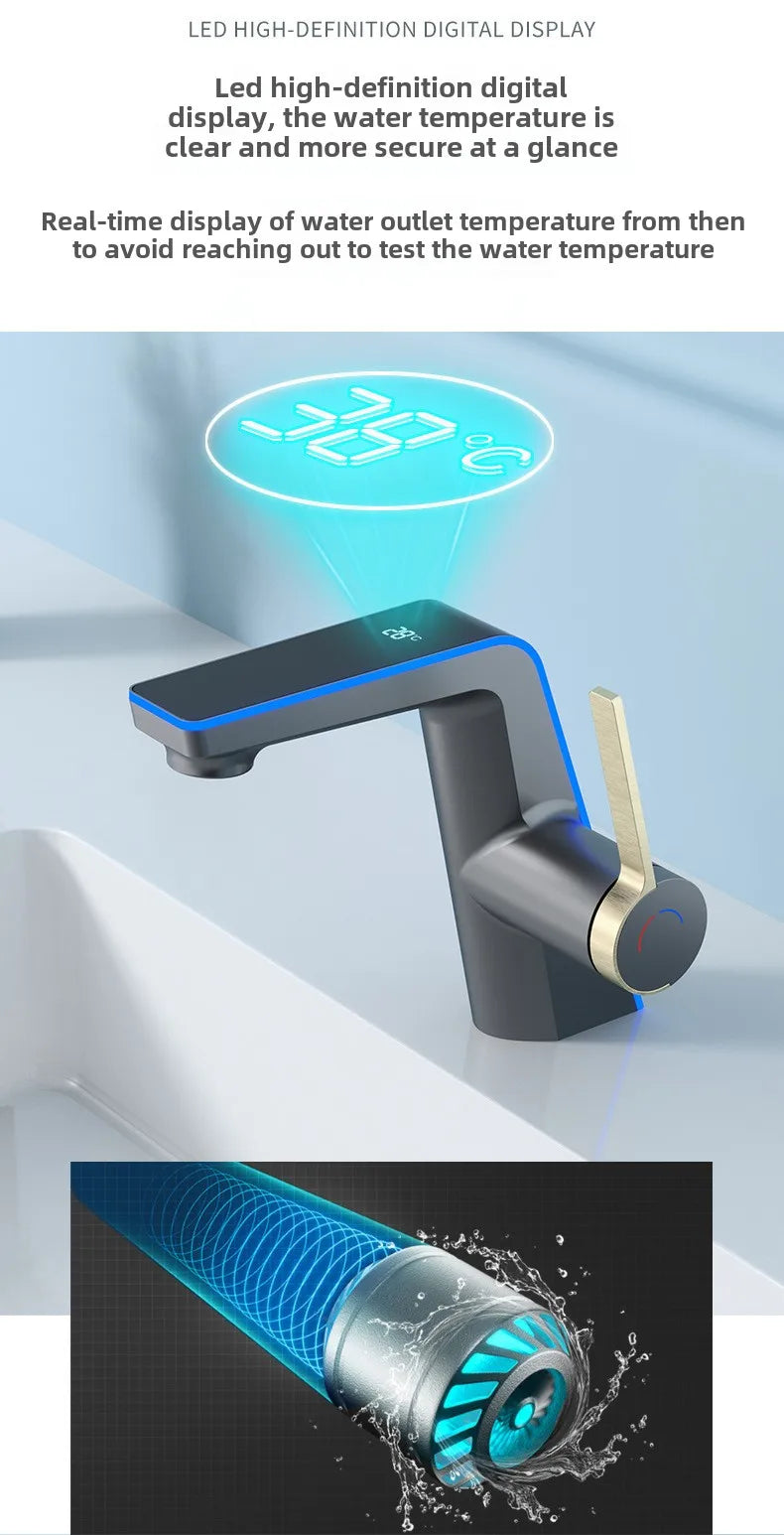 LED Digital Atmosphere Light, Basin Faucet, Bathroom Household Faucet