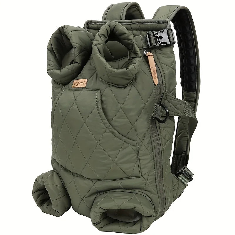 Cozy Pet Carrier Backpack for Dogs - Fleece-Lined, Front Legs Out, Hands-Free Design for Hiking & Travel.