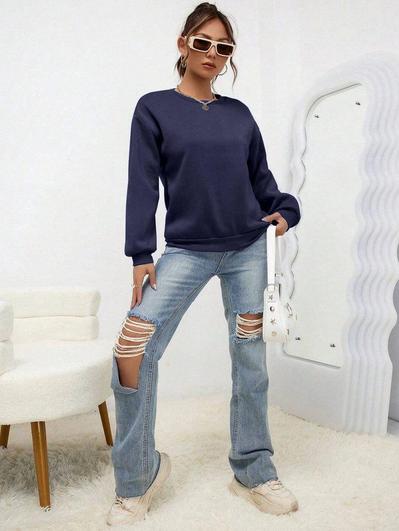 Woman Sweatshirt Casual Solid Color All-Match Clothing Loose Fashionable Pullovers Autumn Crewneck Warm  Female Hoodies