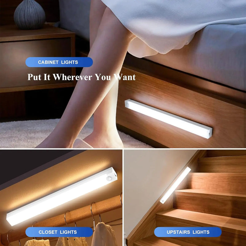 LED Motion Sensor Light Under Cabinet Night light Indoor Rechargeable Closet Lights for Wardrobes Kitchen Bedroom Cupboard Stair