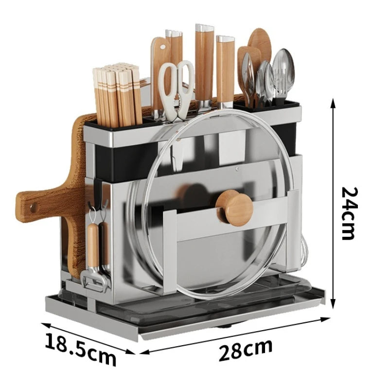 Multi-functional countertop cutting board rack Knives integrated storage rack Kitchen storage rack with drainer