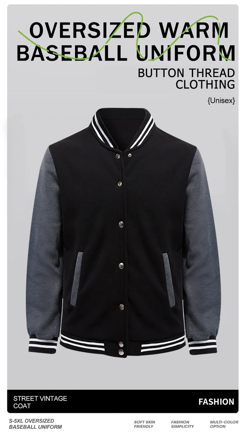 Black White Jacket Coats 5XL Loose Oversized Clothes Casual Men Women Baseball Clothes Couple Street Coat Warm Fleece Jackets