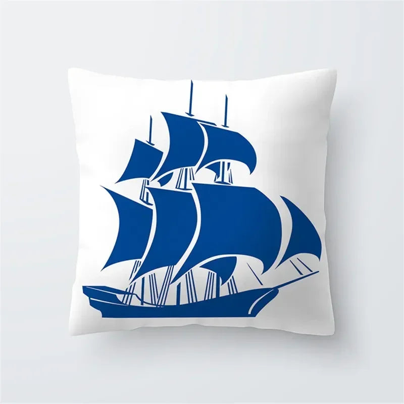Decorative Throw Pillows Blue Geometry Pillow Cover 45x45 Polyester Cushion Cover Marine Life Pillowcase Cushions Home Decor