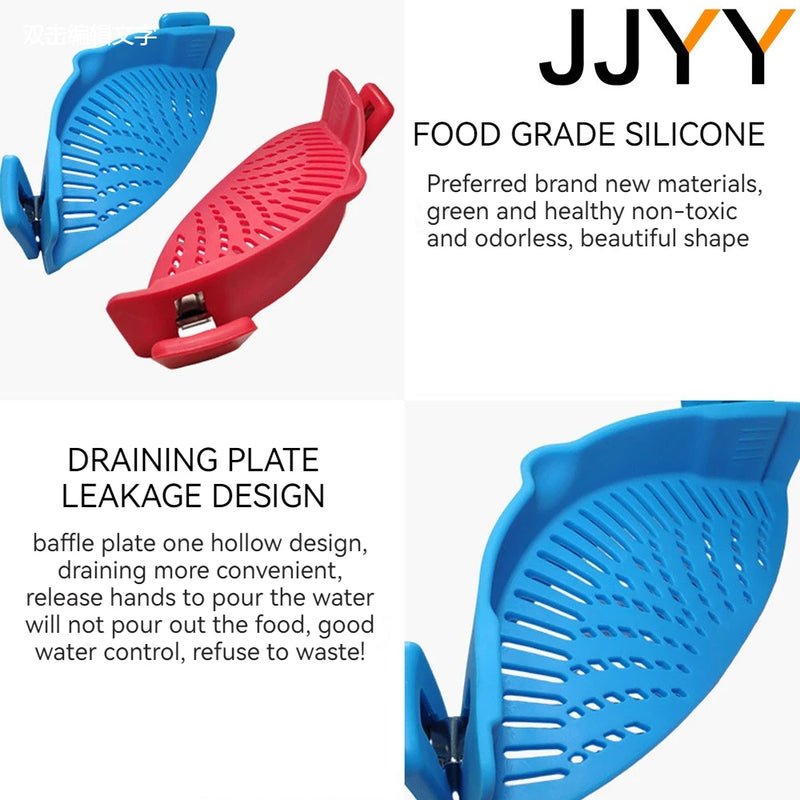 JJYY Universal Silicone Clip-on Pan Pot Strainer Anti-spill Pasta Pot Strainer Food Grade Rice Fruit Colander Strainer