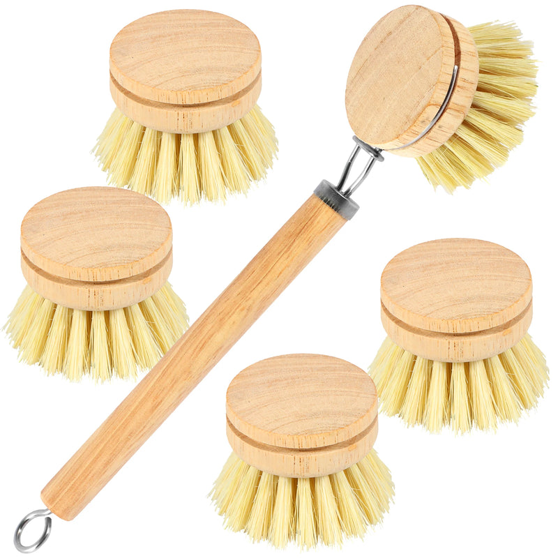 4/5Pcs Bamboo Dish Scrub Brushes Replaceable dish brush Kitchen Wooden Cleaning Scrubbers Household Cleaning Brush Cleaning Tool