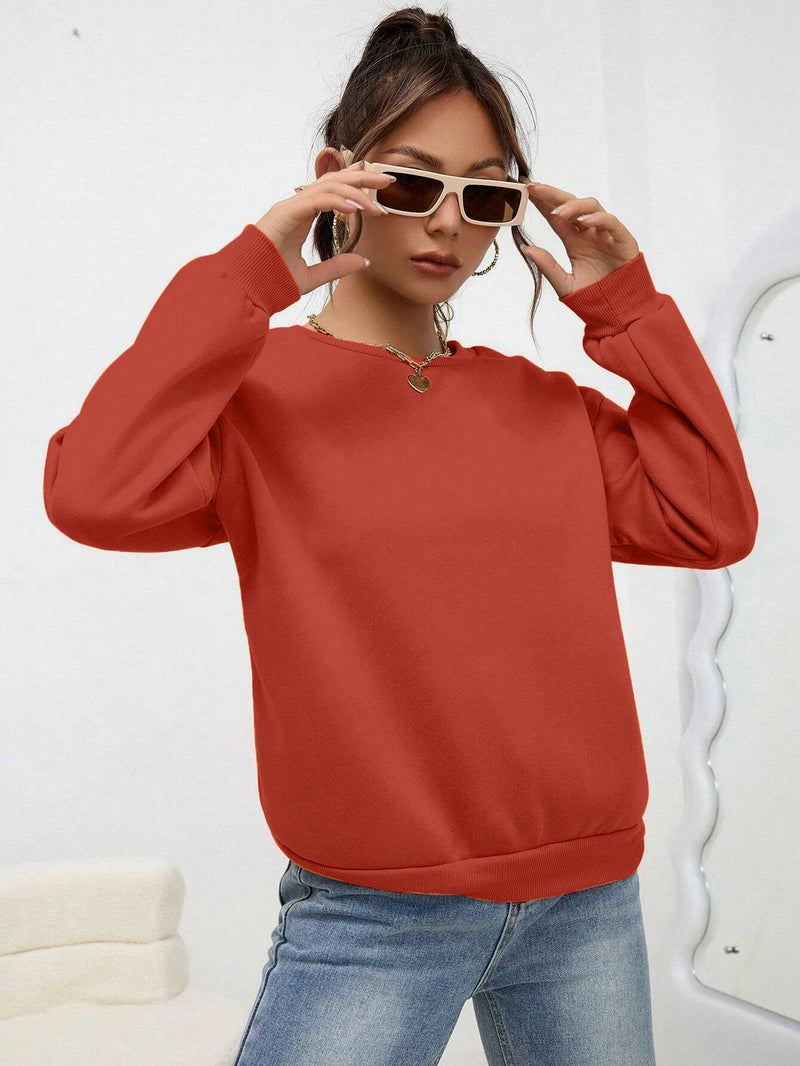 Woman Sweatshirt Casual Solid Color All-Match Clothing Loose Fashionable Pullovers Autumn Crewneck Warm  Female Hoodies