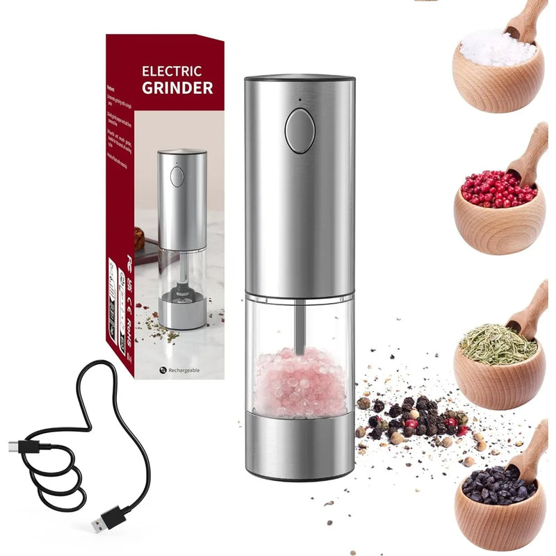 Electric Salt and Pepper Grinder Set – USB Rechargeable Adjustable Coarseness Mills with LED Light