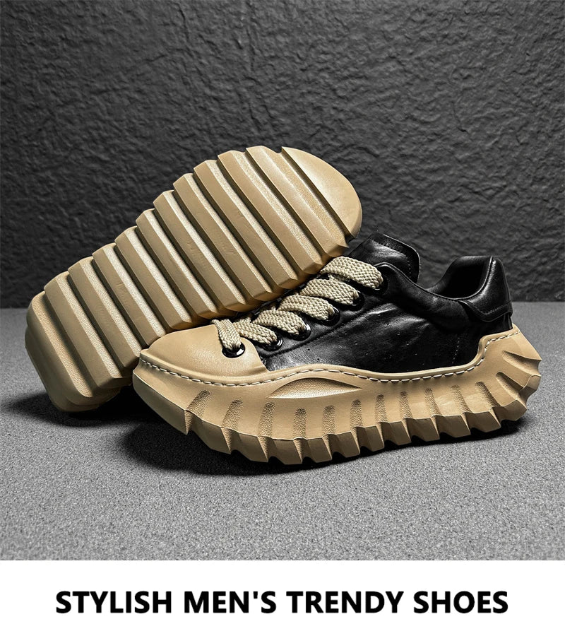 Chunky Sneakers Men Designer Sport Shoes Fashion Casual Microfiber Leather Breathable Height Increased Flat Platform Board Shoes