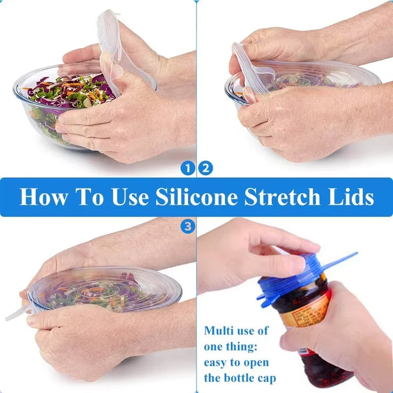 6Pieces Food Grade Silicone Stretch Lids for Food Storage Reusable Microwave Food Covers Bowl Covers For Cup Cans Jars YY121