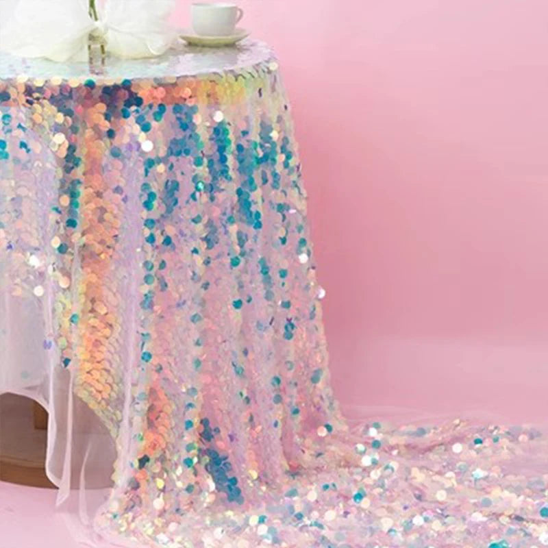 Iridescent Shiny Mermaid Scale Fabric Laser Sequins Glitter Fabric For Diy Tablecloth Garment Wedding Party Background Decor