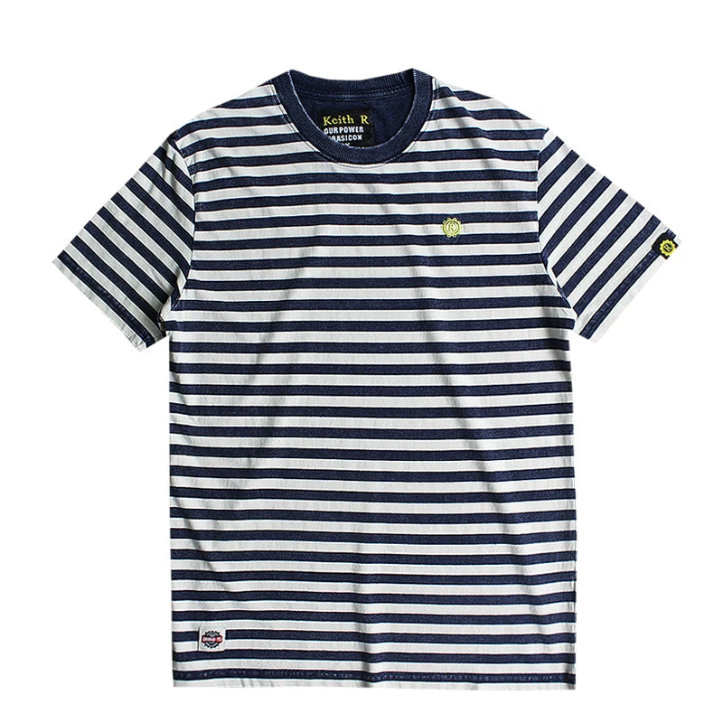 Men’s Striped Cotton T-Shirt – Slim Fit Vintage Washed Short Sleeve Tee | Tatiana Haven