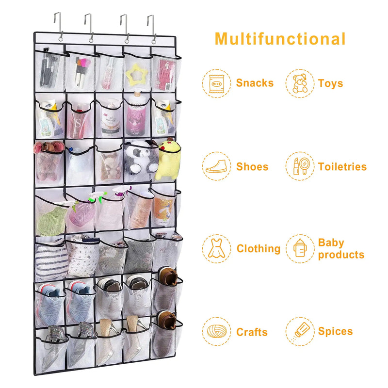 Over The Door Shoe Organizer, 35 Large Pockets Hanging Shoe Organizer, White