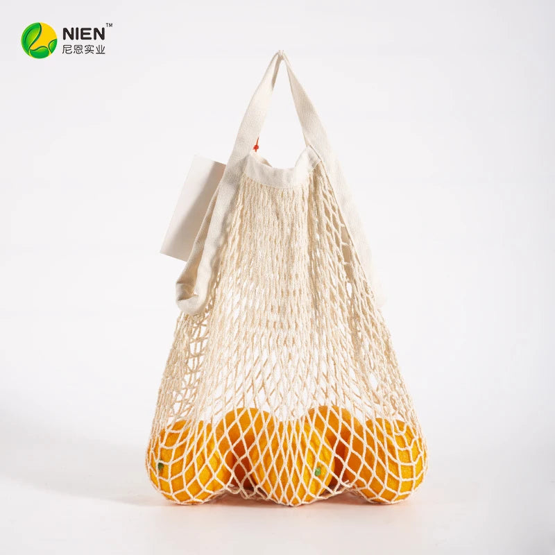 Bremium Reusable Mesh Shopping Bag Cotton Grocery Bags Portable Washable Durable Long Handle Tote Bags Reusable Produce Bags