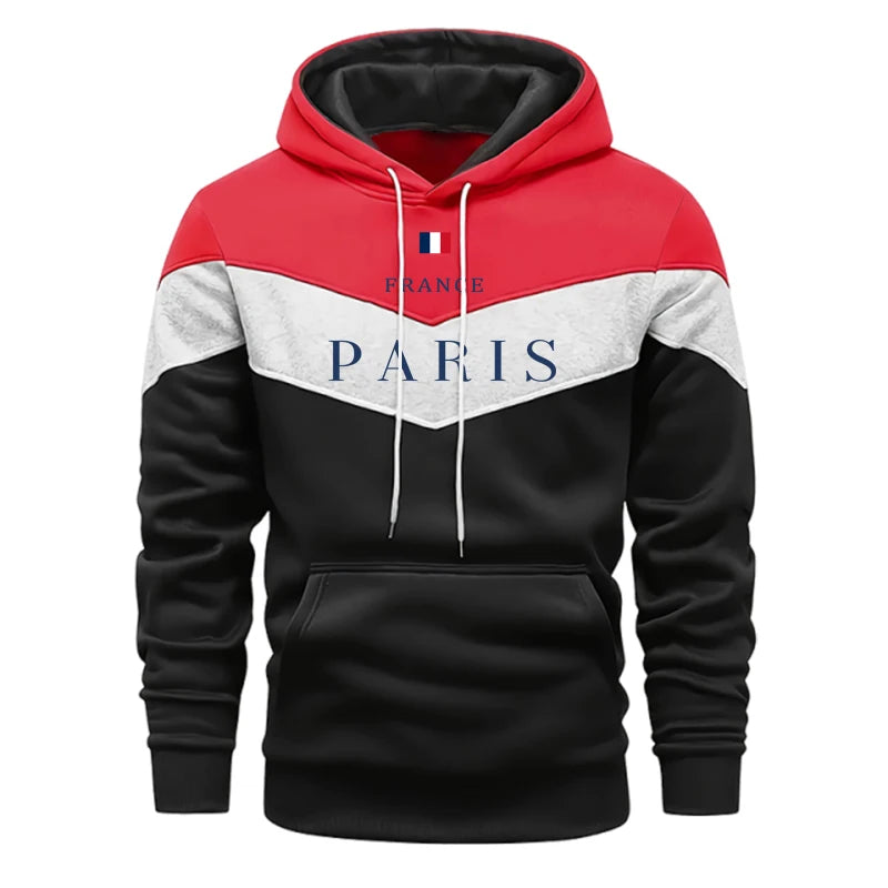 Men’s Tricolor Print Hoodie – Casual Pullover Sweatshirt for Autumn and Winter Sportswear