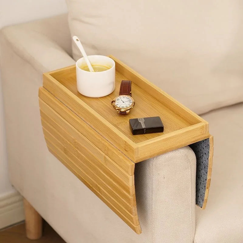 Bamboo Wood Sofa Armrest Tray Foldable Space Saving Furniture Storage Tray Wall Table Sofa Armrest Support Tray Home Decoration