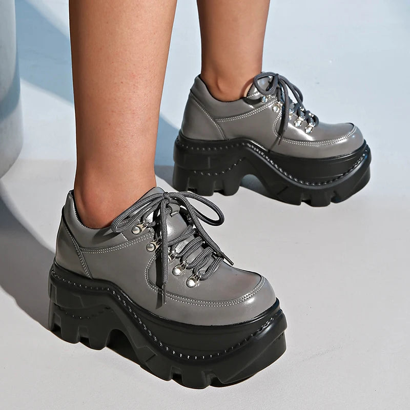 Fashion Black Chunky Sneakers for Women 2025 Autumn Platform Sports Shoes Woman Gothic Punk Style Thick Sole Sneakers Plus Size