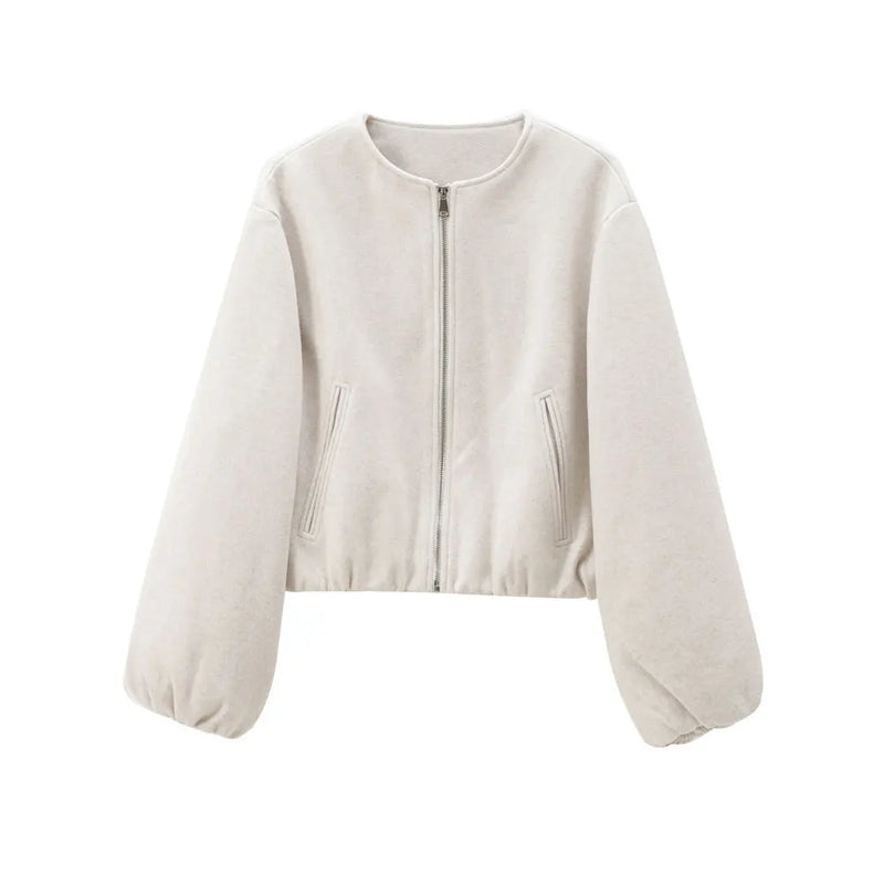 Oversized Soft Bomber Jacket for Women – Casual Long Sleeve Zip-Up Coat for All Seasons