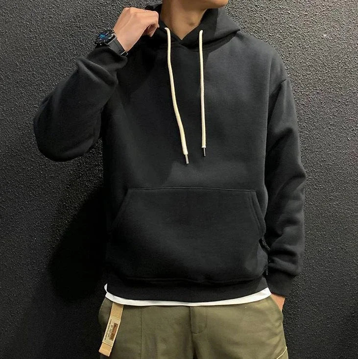 Men’s Fleeced Green Hoodie – Solid Casual Sweatshirt for Autumn and Winter