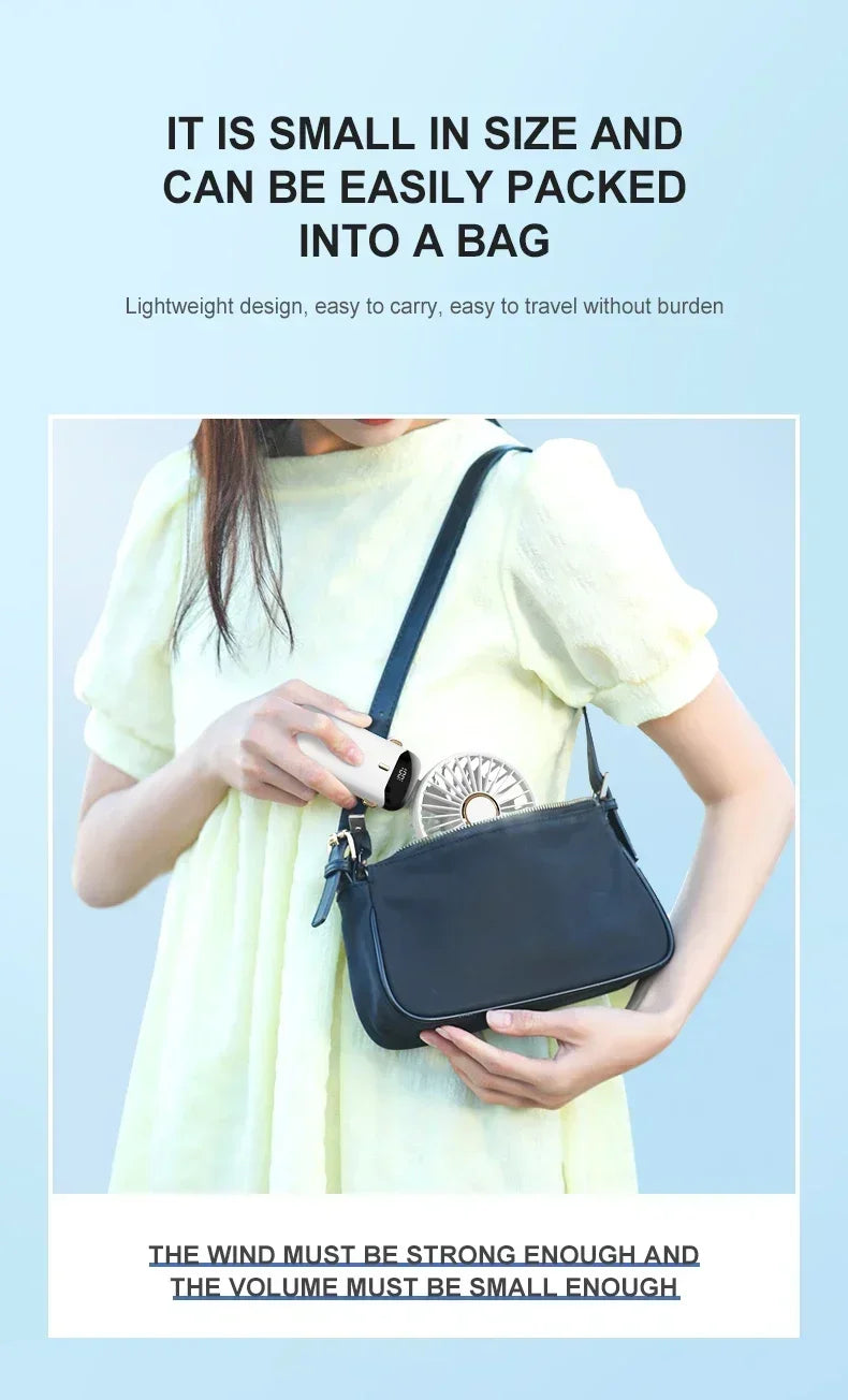 Handheld Mini Fan 3000mAh Foldable Portable Neck Hanging Fans 5 Speed USB Rechargeable Fan with Phone Stand and Display Screen