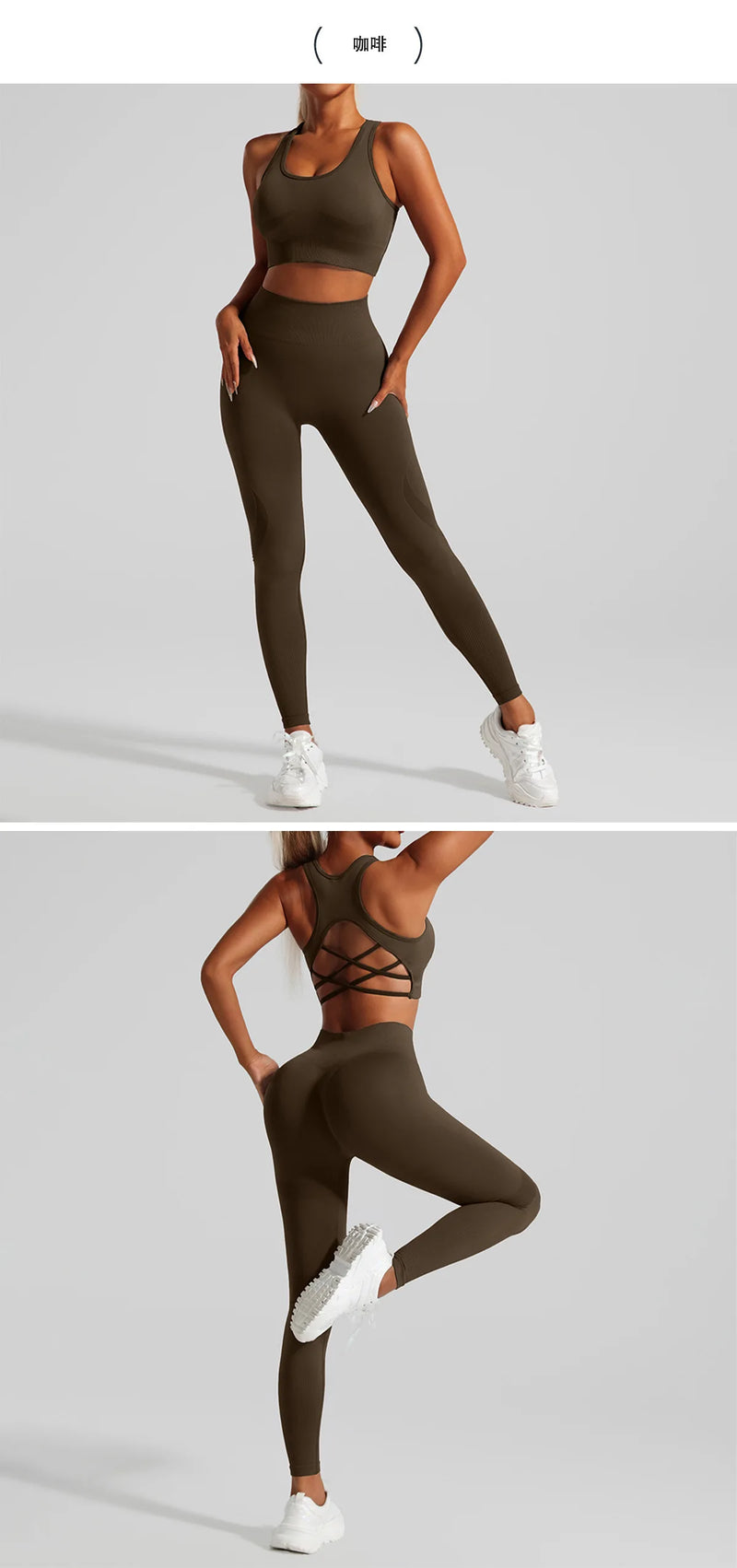 Seamless Yoga Set Two Piece Set Womens Outifits Workout Gym Set Fitness Clothing Tracksuit Backless Crop Top Leggings Sport Suit