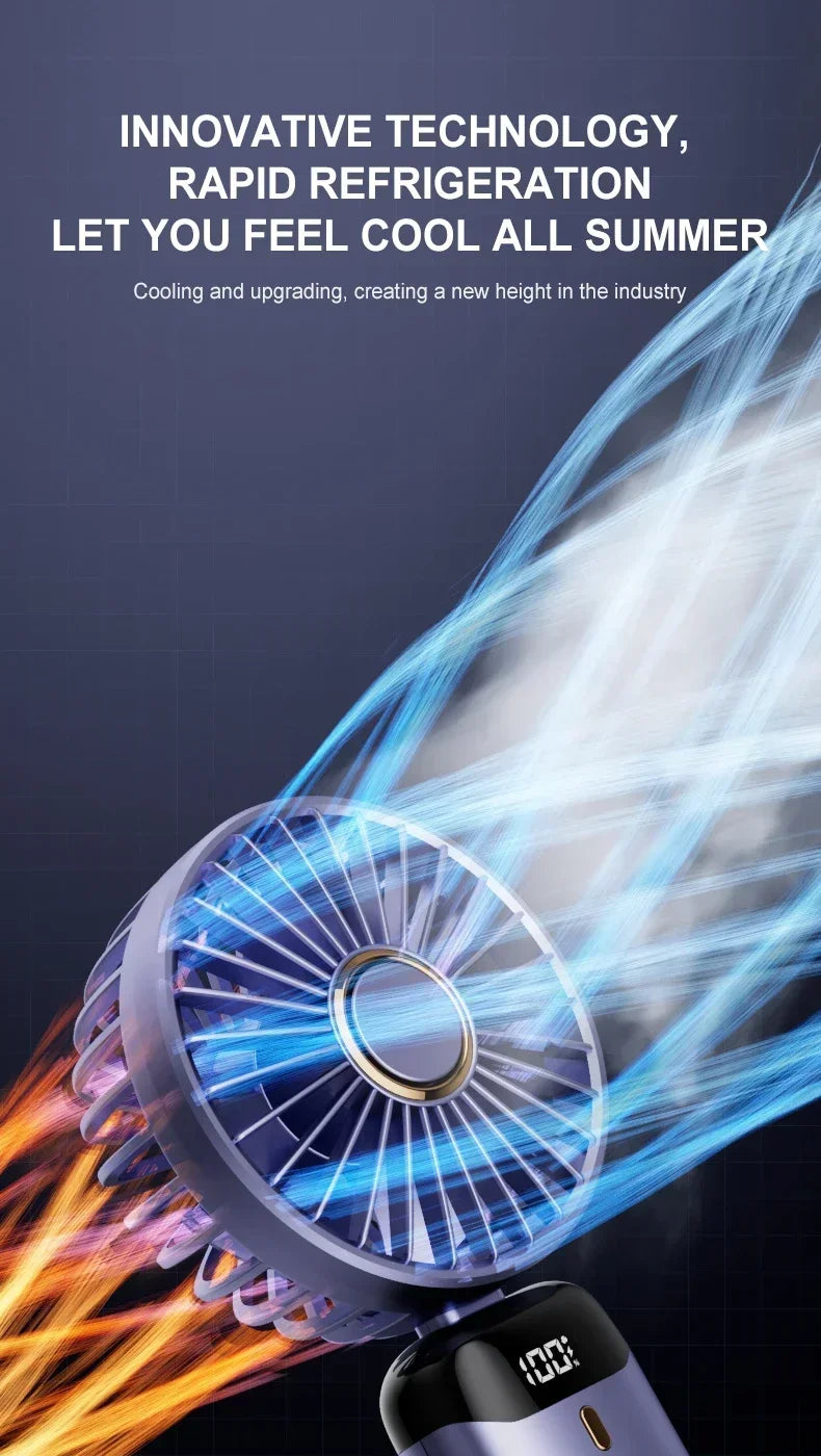 Handheld Mini Fan 3000mAh Foldable Portable Neck Hanging Fans 5 Speed USB Rechargeable Fan with Phone Stand and Display Screen