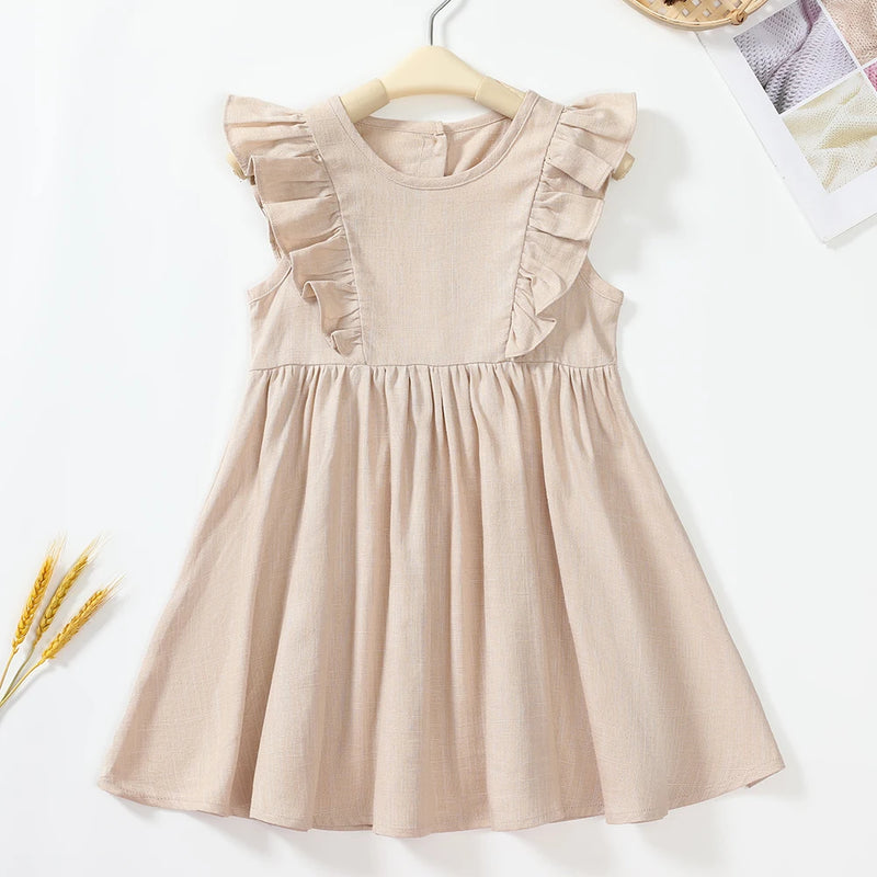 Tatiana Haven European & American Girls’ Summer Dress – Solid Color Cotton & Linen Casual Cute A-Line Outfit
