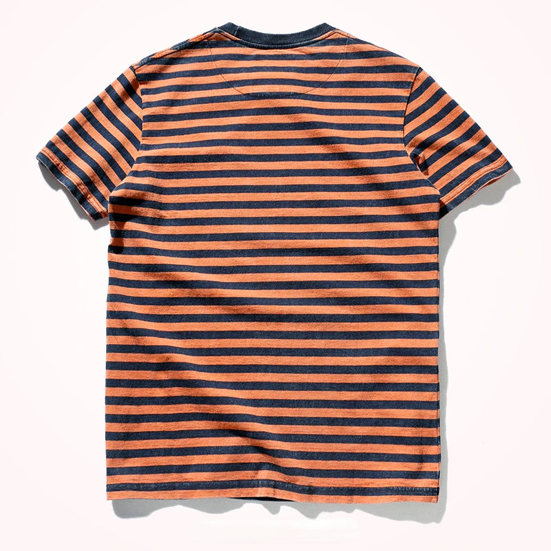 Men’s Striped Cotton T-Shirt – Slim Fit Vintage Washed Short Sleeve Tee | Tatiana Haven
